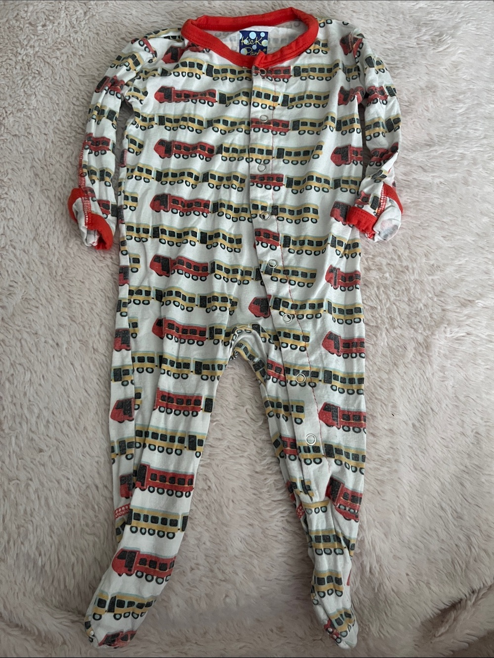 Kickee Pants Cream Footed One-Piece with Red Truck Print